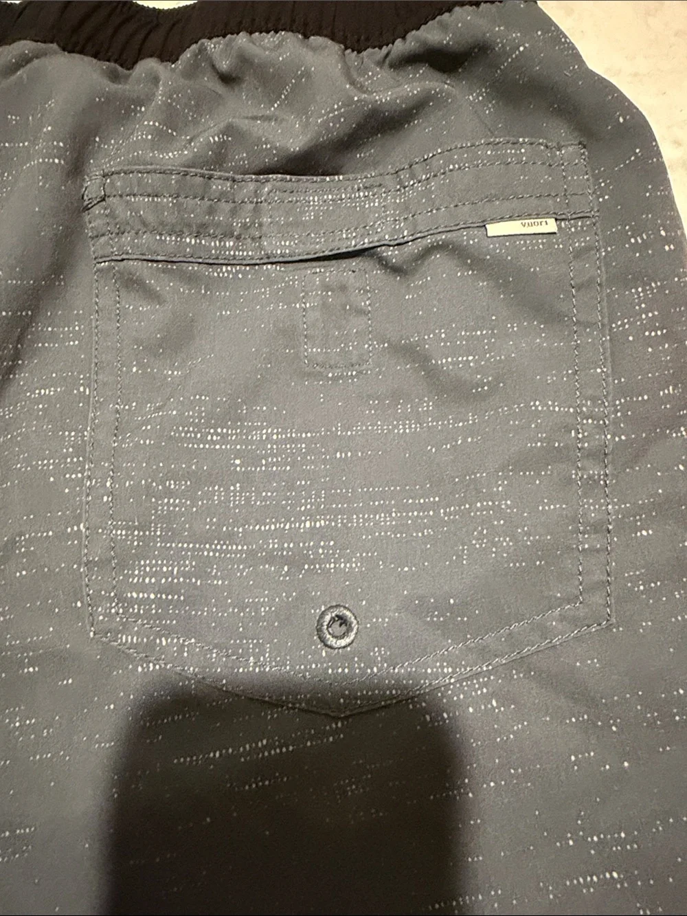 Vuori Men's Kore Shorts in Microdot Slate Blue with Black Waistband